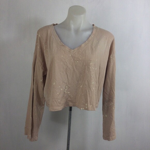 Anthropologie Postmark Womens Crop Sweatshirt Distress Splatter Top Peach SZ S - Picture 6 of 9